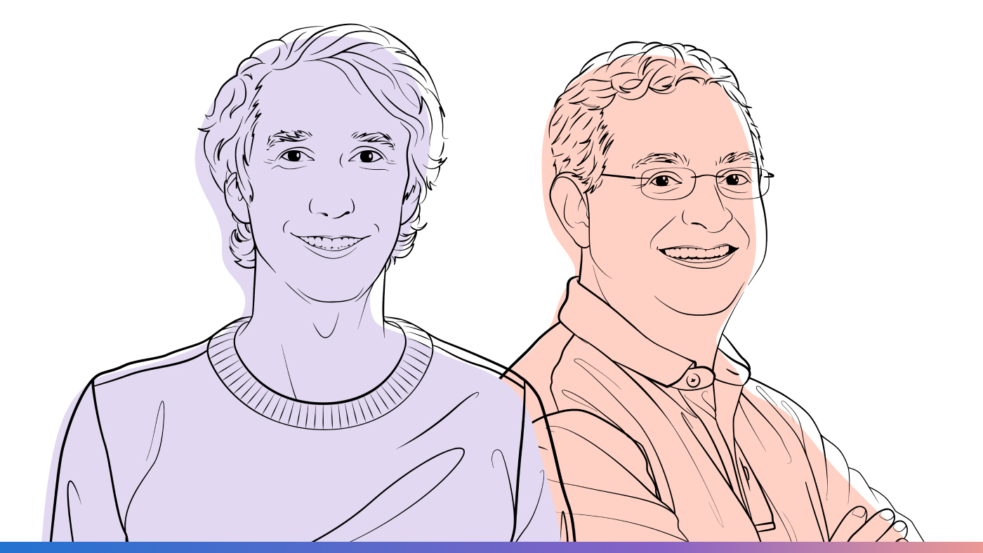 Outlined illustrations of Chris Hawblitzel and Jay Lorch for the Microsoft Research Podcast, Abstracts series.